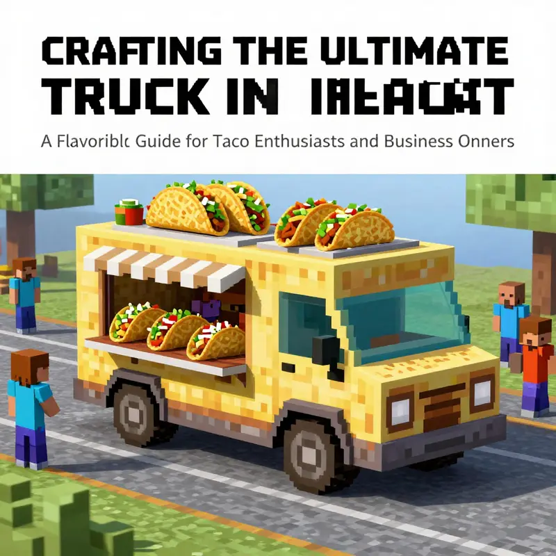 A colorful taco truck scene in Minecraft with players enjoying tacos.
