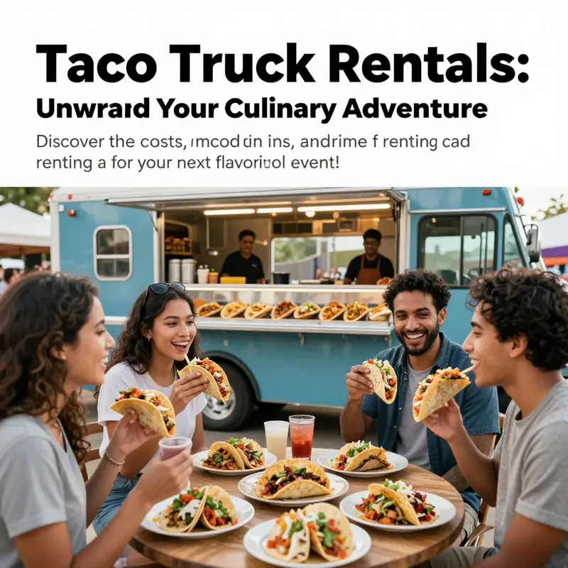 Guests enjoying tacos from a well-decorated taco truck amidst a vibrant outdoor setting.