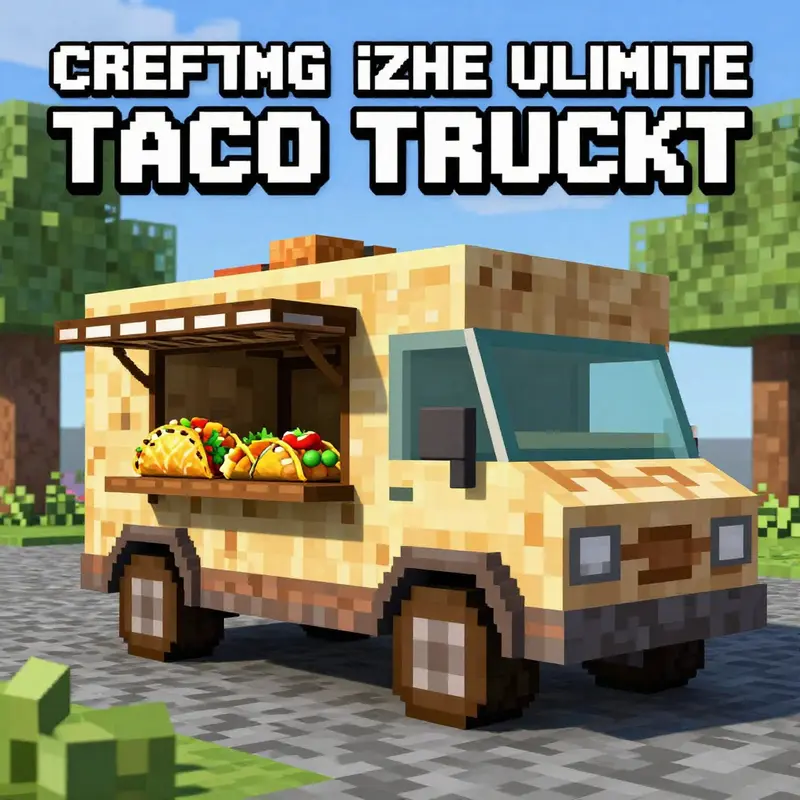 The basic structure of a taco truck created in Minecraft, with a lively color palette and distinct architectural features.