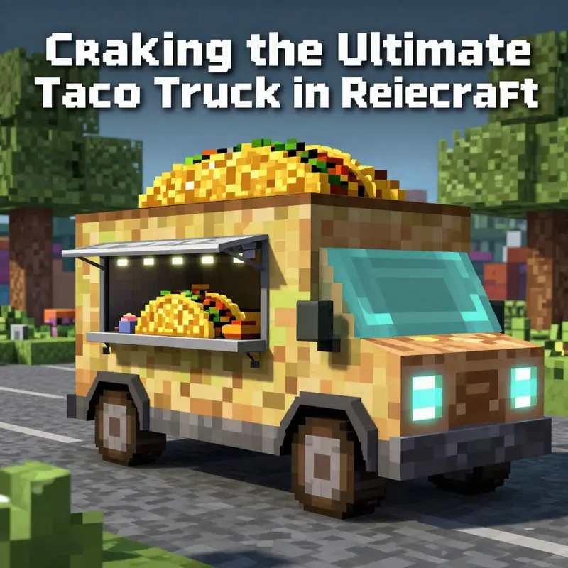 The basic structure of a taco truck created in Minecraft, with a lively color palette and distinct architectural features.