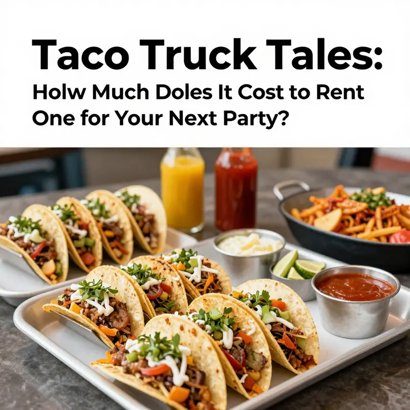A busy taco truck serving joyful party guests, illustrating the lively atmosphere and initial cost considerations.