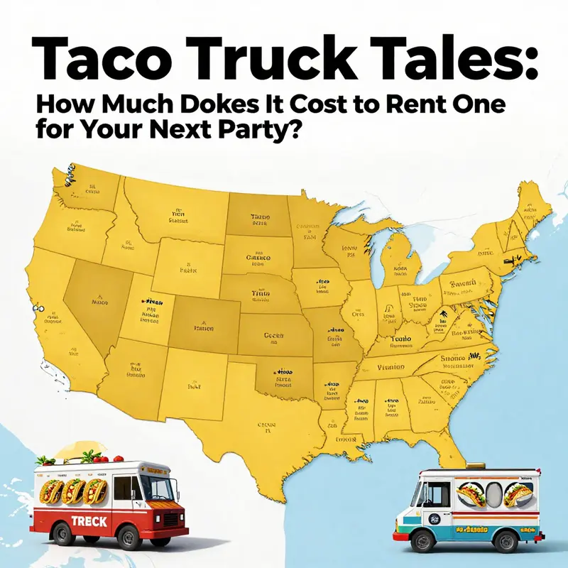 A busy taco truck serving joyful party guests, illustrating the lively atmosphere and initial cost considerations.