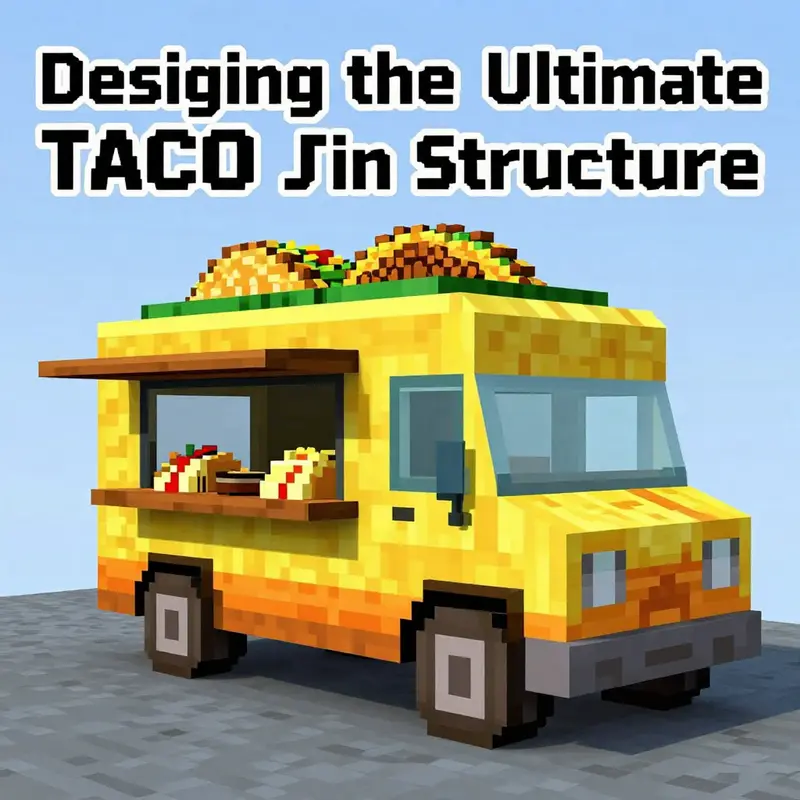 The basic structure of a taco truck created in Minecraft, with a lively color palette and distinct architectural features.