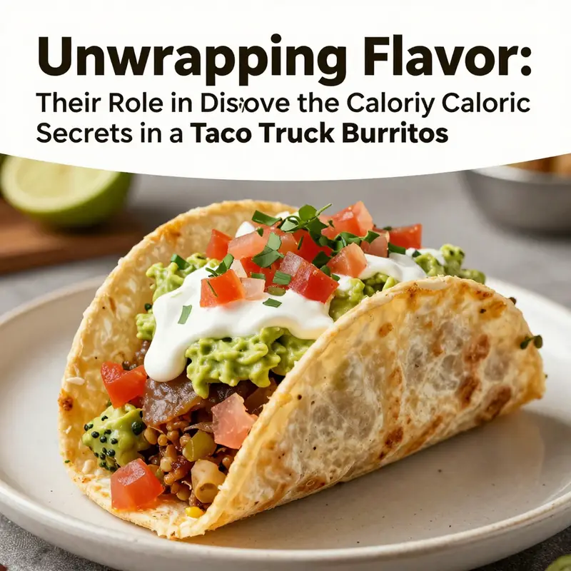 An inviting taco truck burrito bursting with flavor and calories, ready to be devoured.