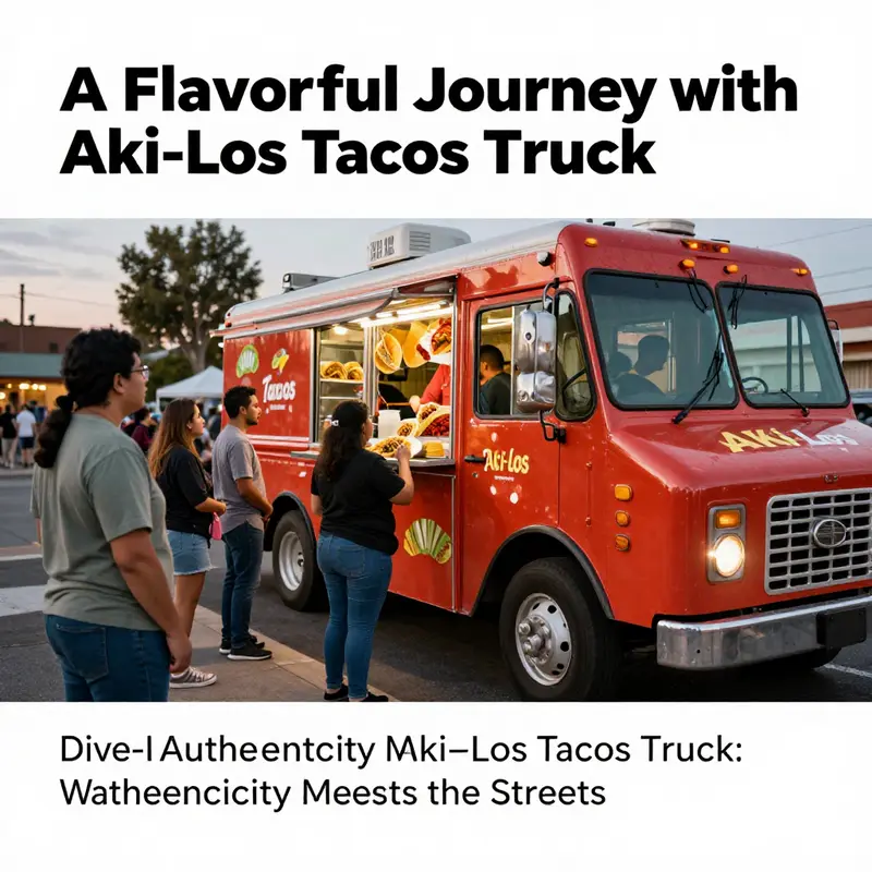 Aki-Los Tacos Truck bustling with customers during sunset, showcasing its appeal as a local favorite.