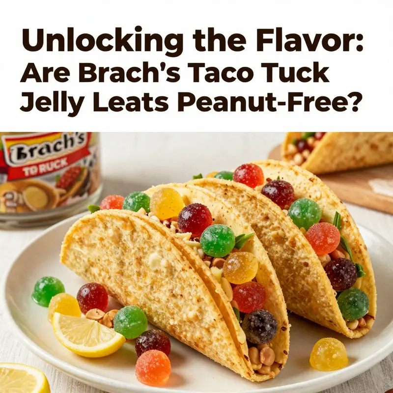 A delightful display of Brach’s Taco Truck Jelly Beans, symbolizing their taco-inspired flavors and peanut-free status.