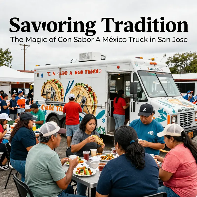 Con Sabor A México taco truck’s vibrant street presence highlights its role in San Jose’s culinary culture.