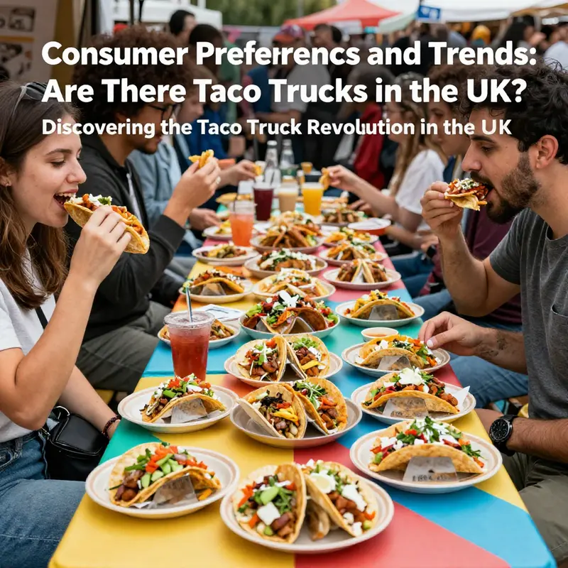 Busy London market featuring a vibrant taco truck capturing the essence of street food culture.