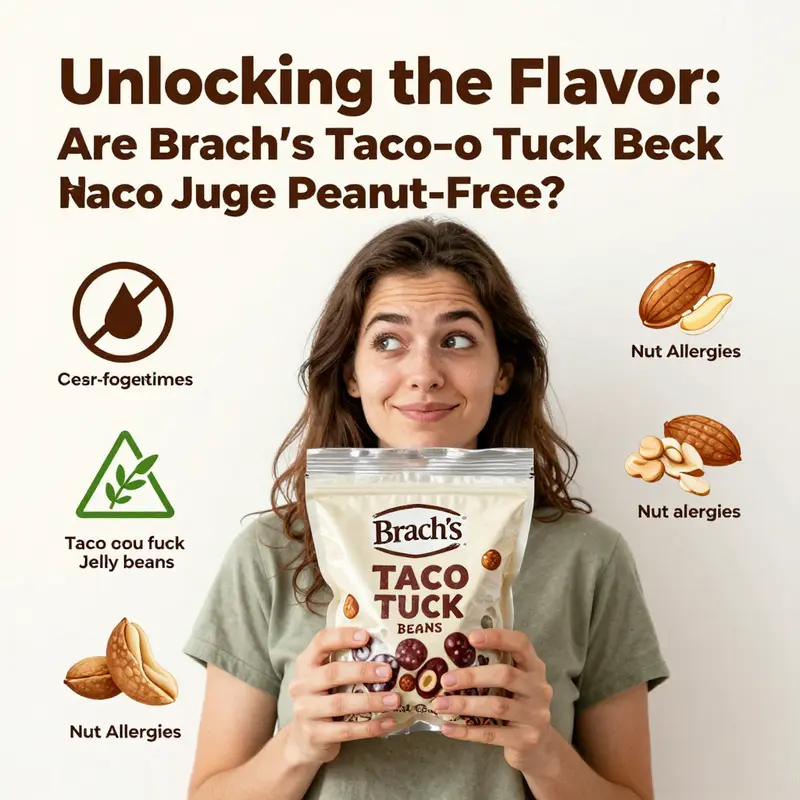 A delightful display of Brach’s Taco Truck Jelly Beans, symbolizing their taco-inspired flavors and peanut-free status.