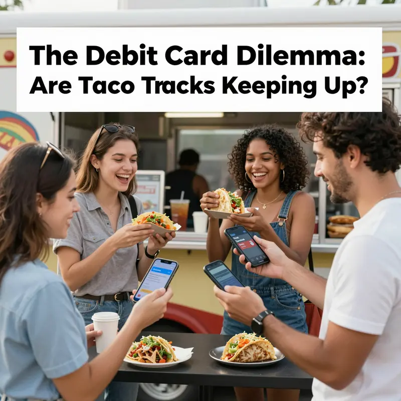 A vibrant taco truck eagerly serving delicious tacos while embracing modern payment methods.