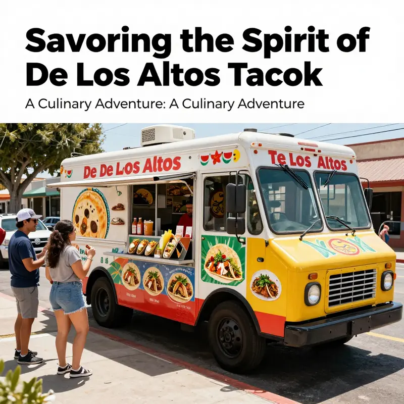 De Los Altos Taco Truck parked with customers enjoying tacos in a lively community.