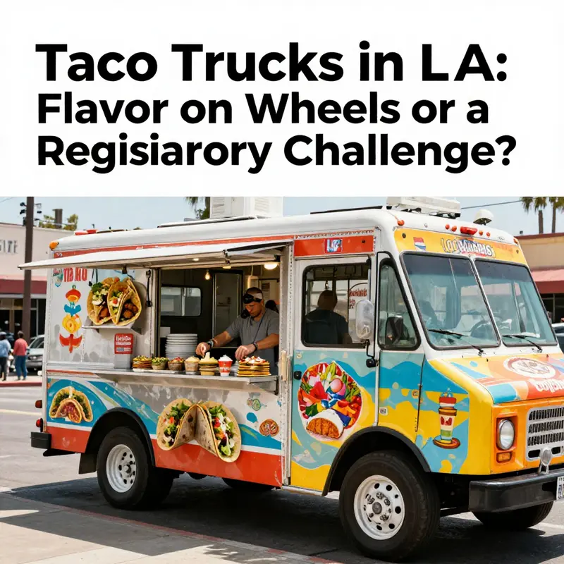 A lively taco truck in Los Angeles with customers enjoying delicious tacos.