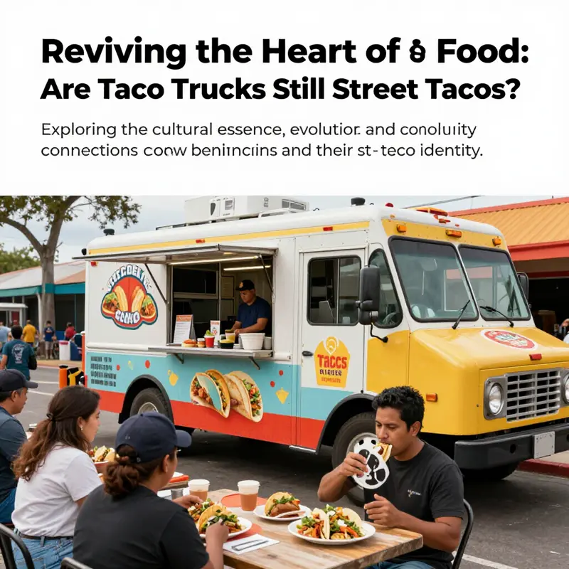 A busy taco truck scene brimming with people enjoying tacos, showcasing the lively spirit of street food.
