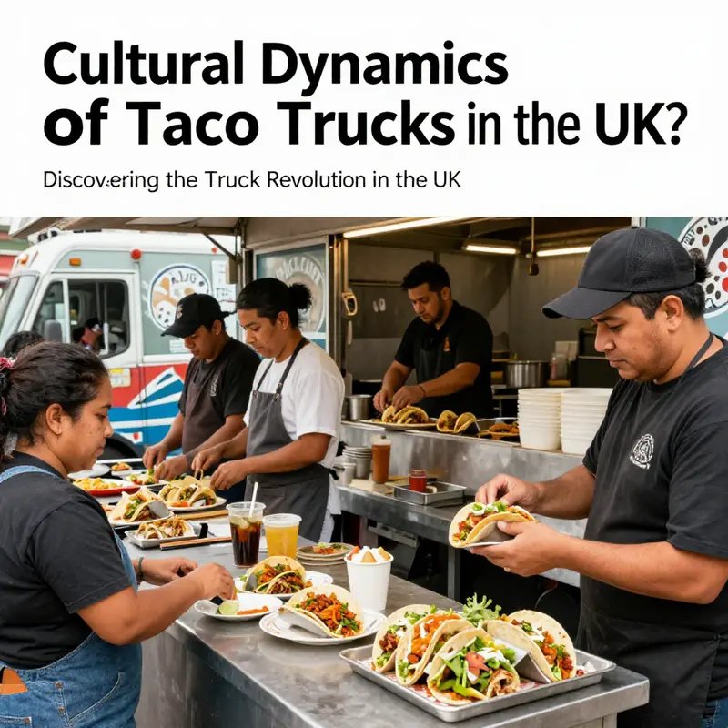 Busy London market featuring a vibrant taco truck capturing the essence of street food culture.