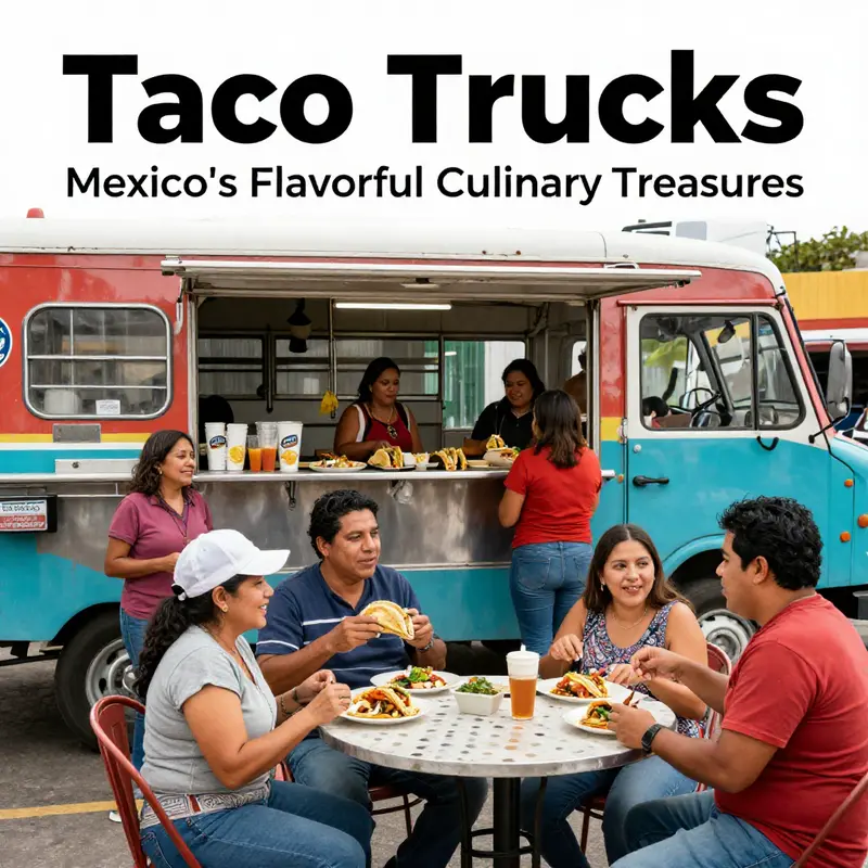 Vibrant taco trucks line the streets of Mexico City, showcasing the essential role they play in local life.