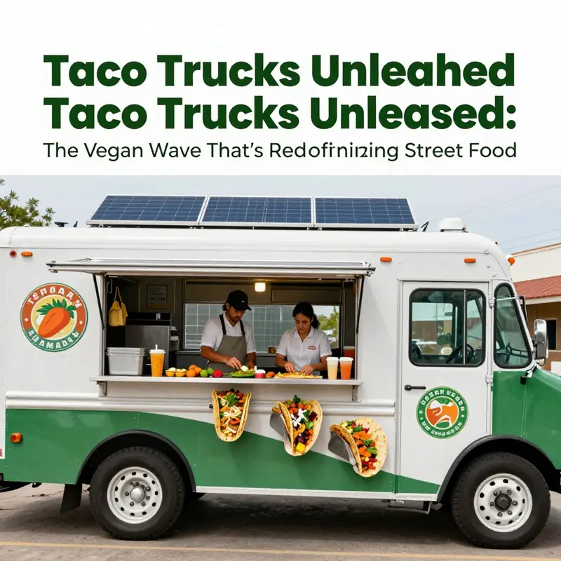 The vibrant scene of vegan taco trucks in L.A., highlighting the growing popularity of plant-based street food.