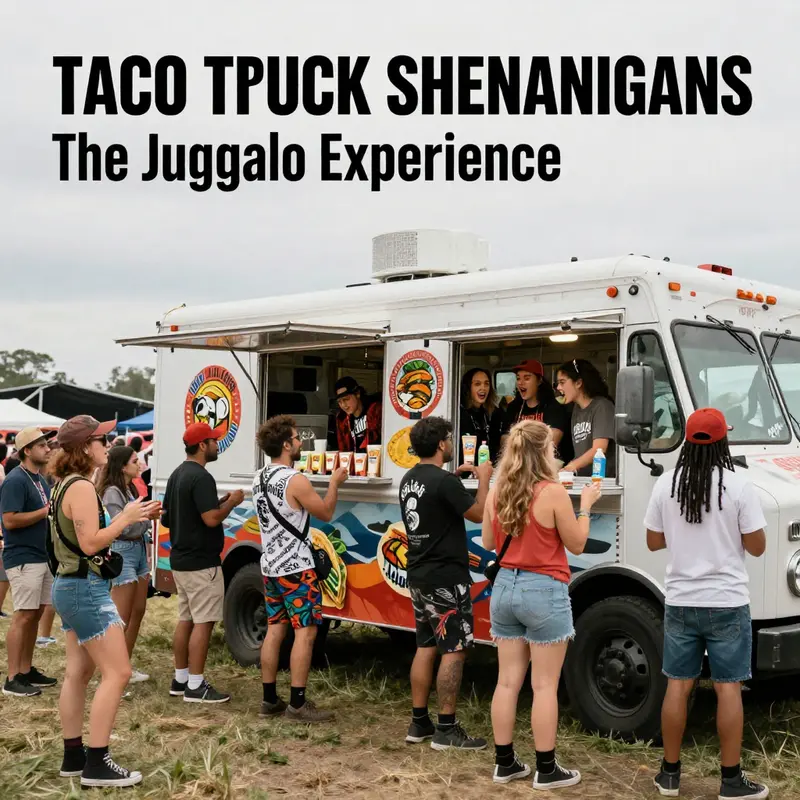A cultural celebration at a festival with juggalos and their beloved taco truck.
