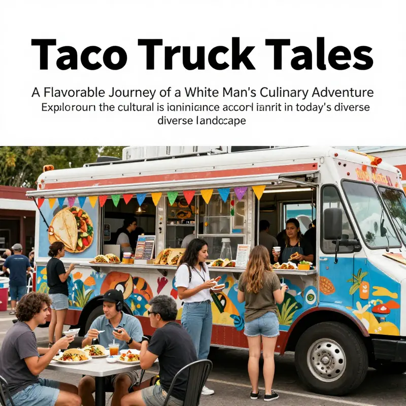 A lively taco truck scene filled with people enjoying food together, representing the communal spirit of fast-casual dining.