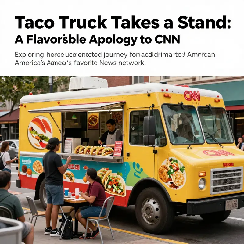 A lively taco truck scene with customers enjoying delicious tacos and a friendly cook serving flavorful dishes.