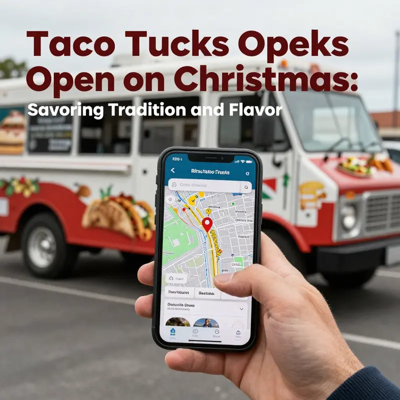 A taco truck adorned with festive decorations, serving delighted customers on Christmas day.
