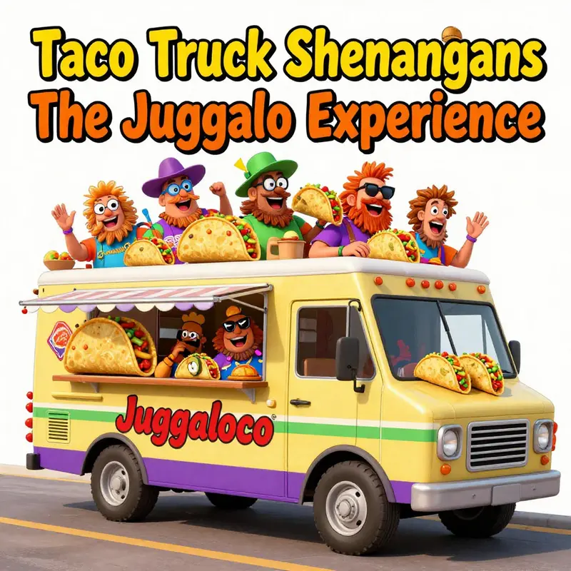 A cultural celebration at a festival with juggalos and their beloved taco truck.