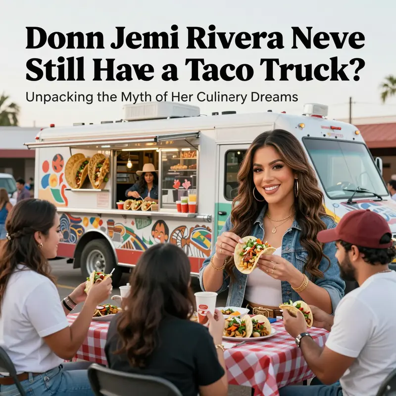 Colorful taco truck scene with crowds enjoying tacos and a subtle homage to Jenni Rivera.