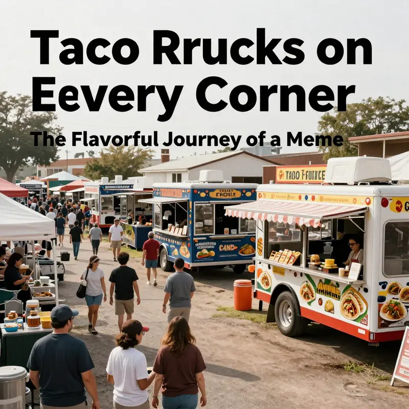 Political origins of the meme illustrated with colorful taco trucks juxtaposed against campaign themes.