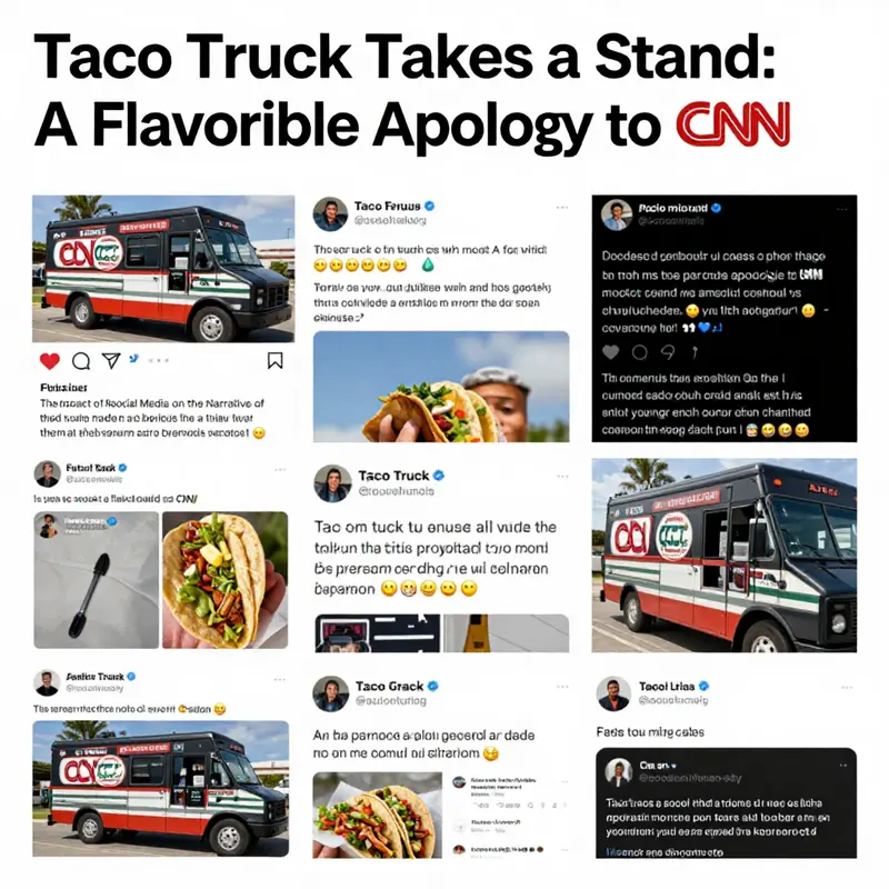 A bustling taco truck scene highlighting the reaction of customers during the unexpected apology event.