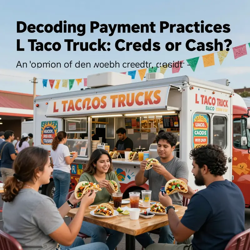 Customers enjoy tacos from a busy taco truck in a vibrant setting.
