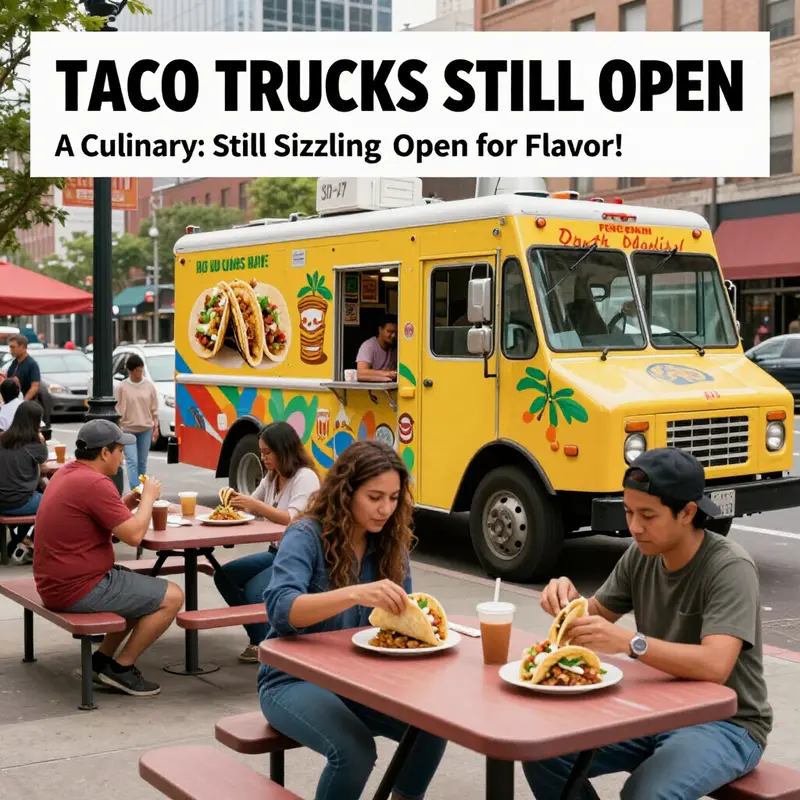 A lively taco truck scene, showcasing the fusion of urban life and culinary delight.