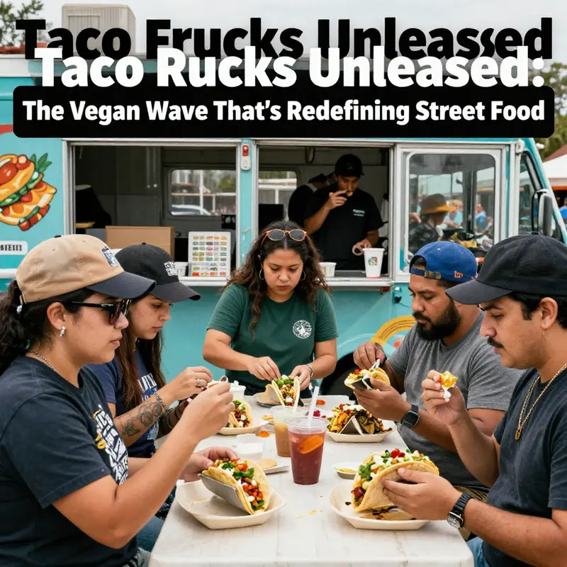 The vibrant scene of vegan taco trucks in L.A., highlighting the growing popularity of plant-based street food.