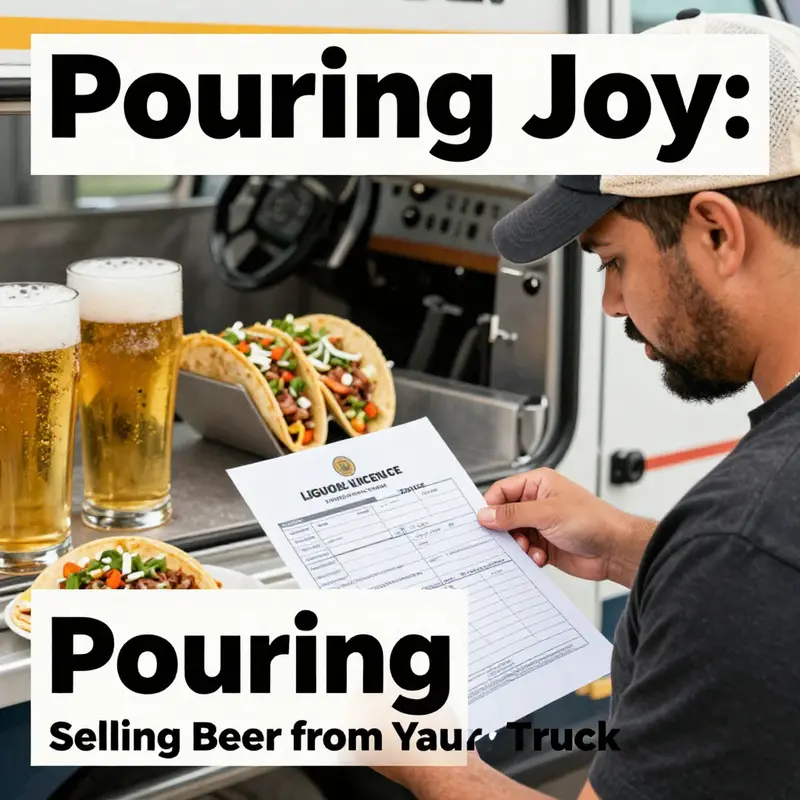 A food truck holding a food service license, ready to serve delicious tacos with a festive crowd around it.