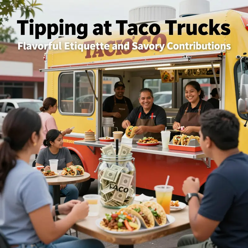 Understanding tipping etiquette at taco trucks in a lively food truck scene.