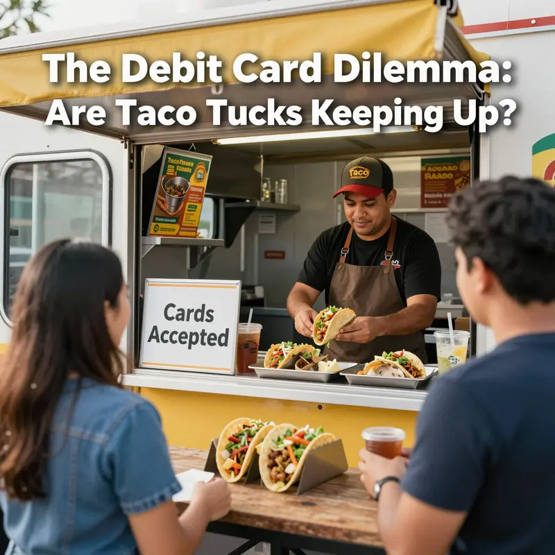 A vibrant taco truck eagerly serving delicious tacos while embracing modern payment methods.