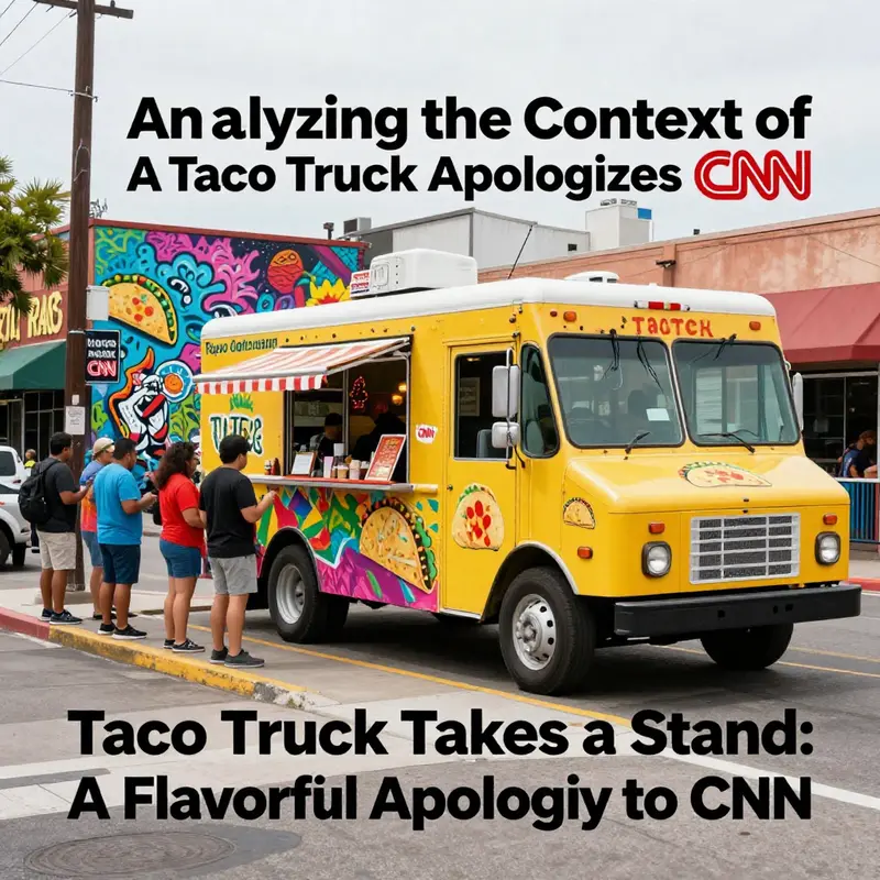 A bustling taco truck scene highlighting the reaction of customers during the unexpected apology event.