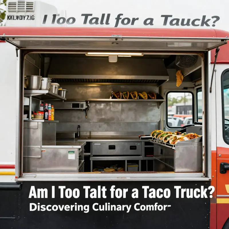 An inside view of a taco truck revealing its compact yet efficient kitchen layout and lower ceiling height.
