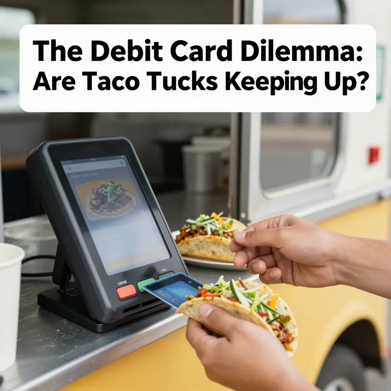 A vibrant taco truck eagerly serving delicious tacos while embracing modern payment methods.