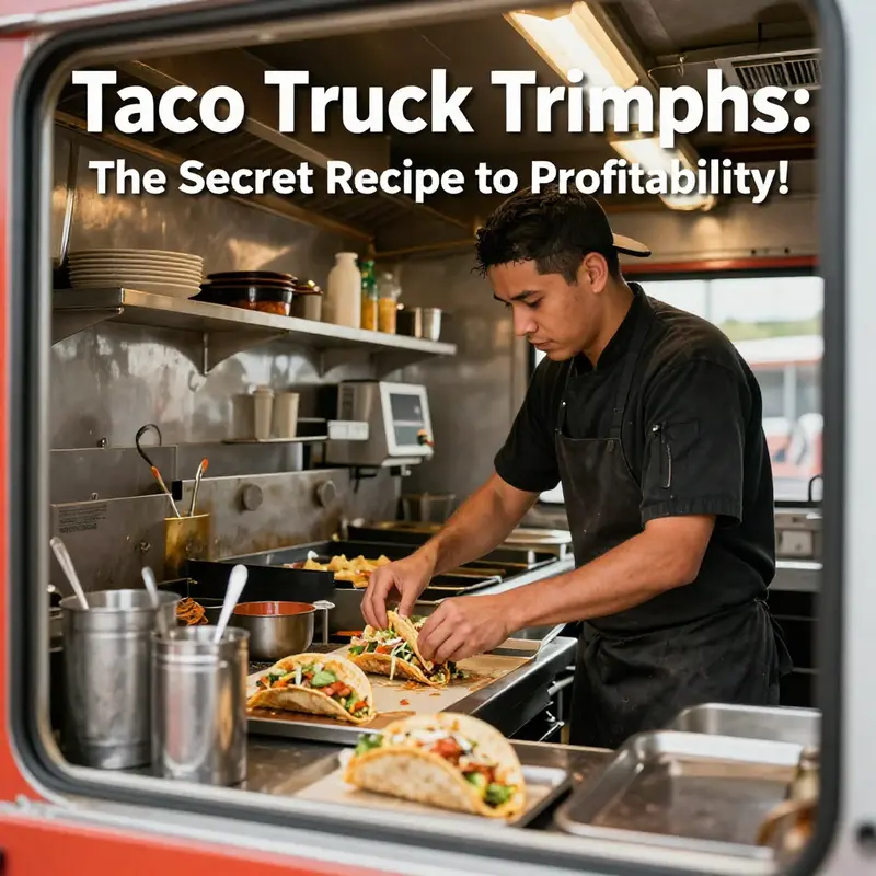 A vibrant taco truck attracting customers in a prime location.