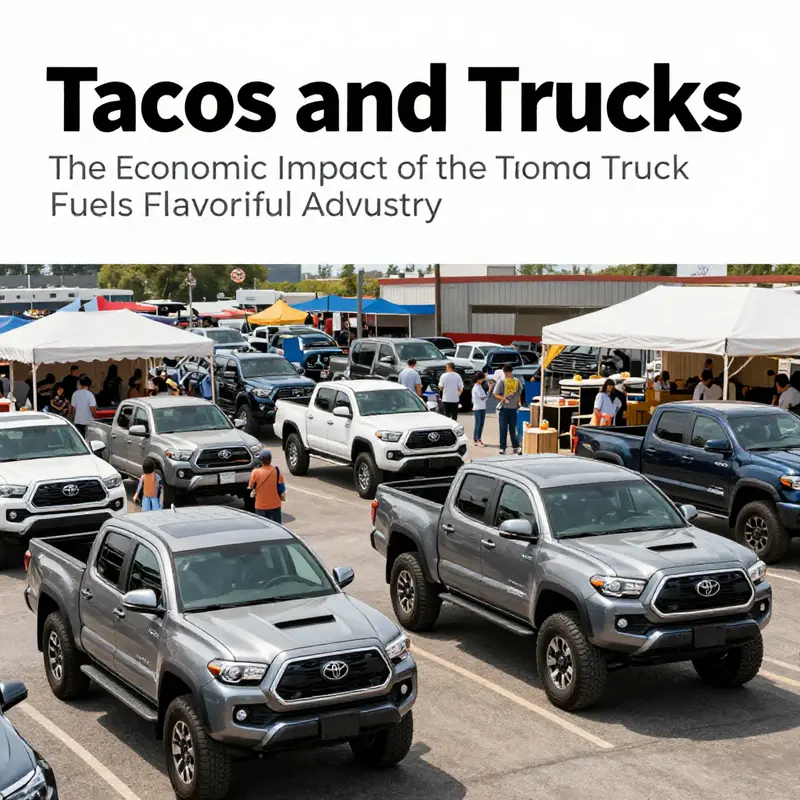 The Toyota Tacoma, known as ‘Tac’, standing proudly beside a food truck serving tasty tacos.
