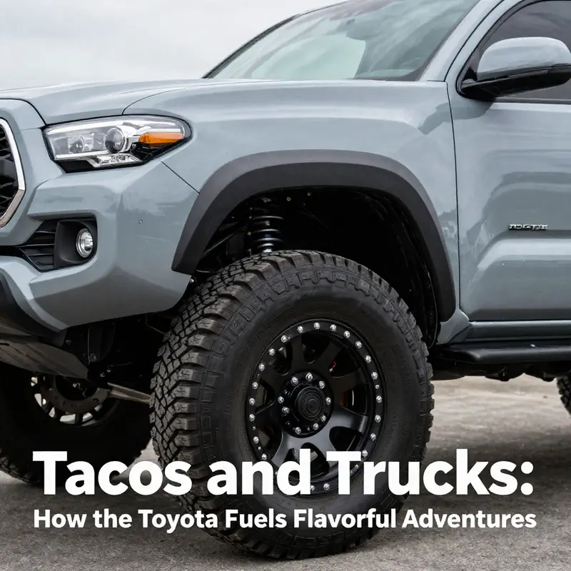 The Toyota Tacoma, known as ‘Tac’, standing proudly beside a food truck serving tasty tacos.