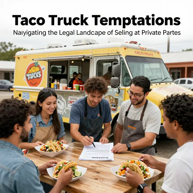 Taco truck parked at a private party, showcasing the festive atmosphere of mobile food business.