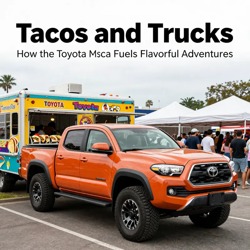 The Toyota Tacoma, known as ‘Tac’, standing proudly beside a food truck serving tasty tacos.