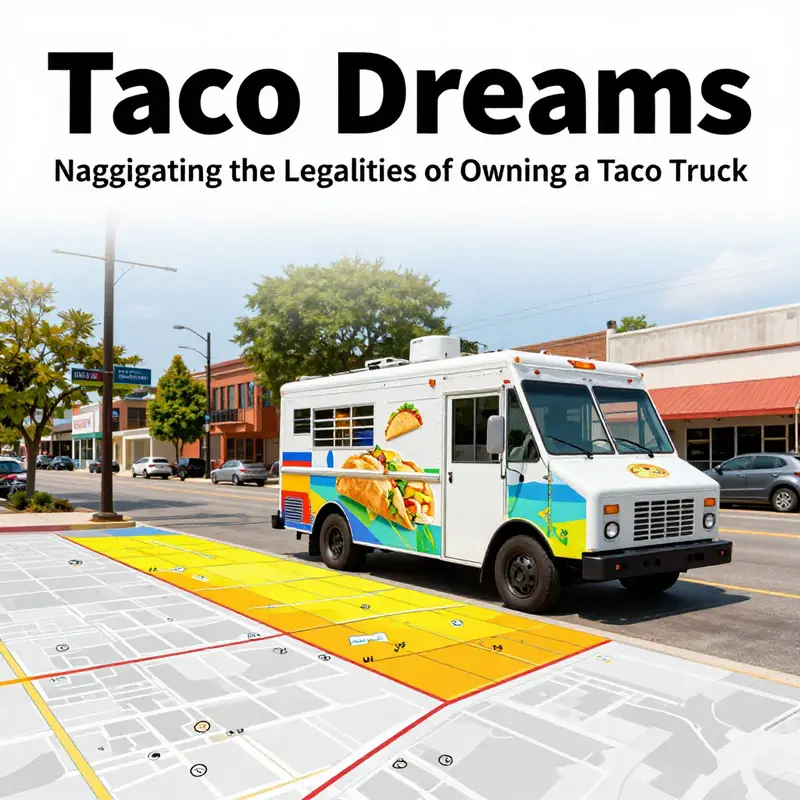 A lively taco truck showcasing the necessary permits and licenses while serving delicious tacos to eager customers.