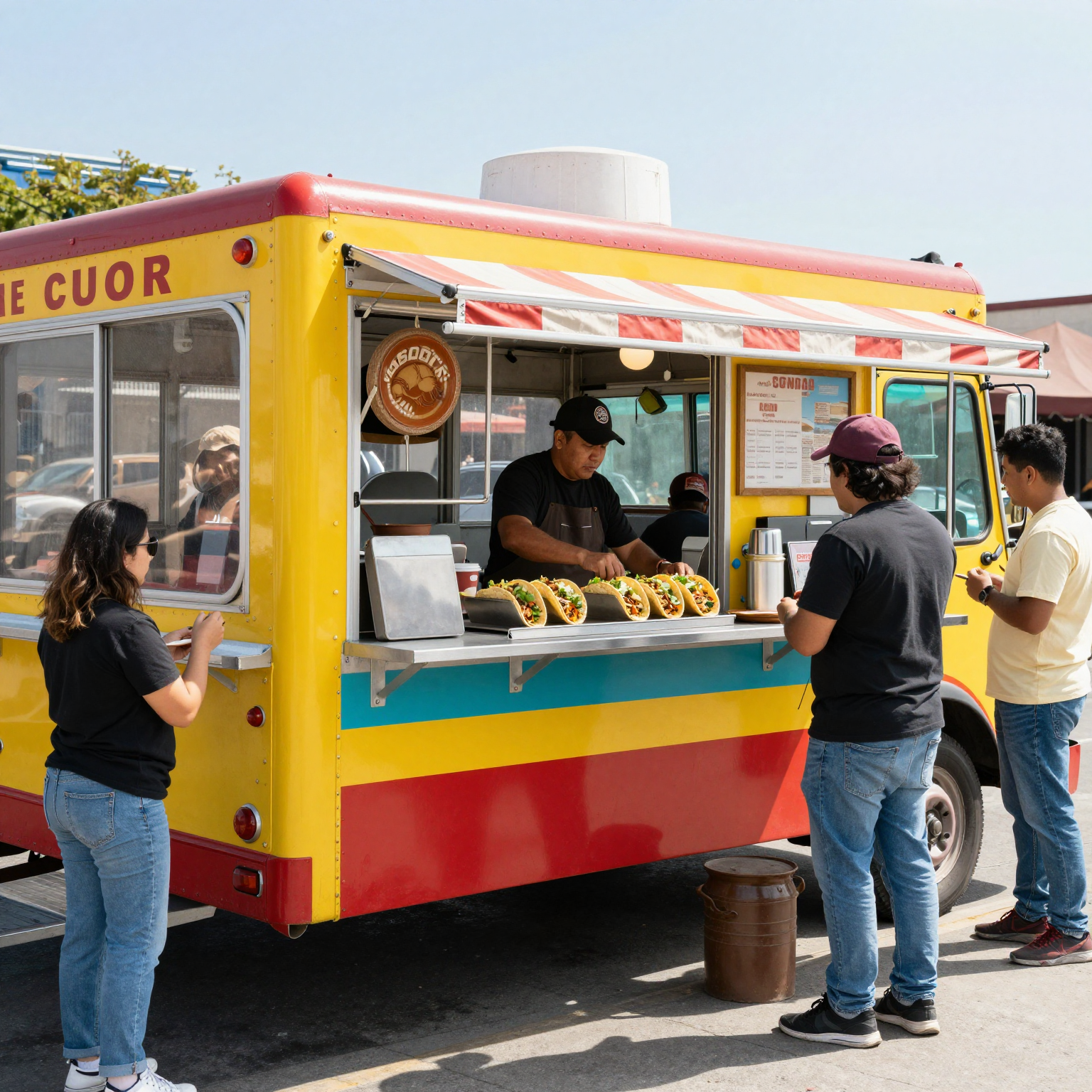 A colorful taco truck scene in Los Angeles