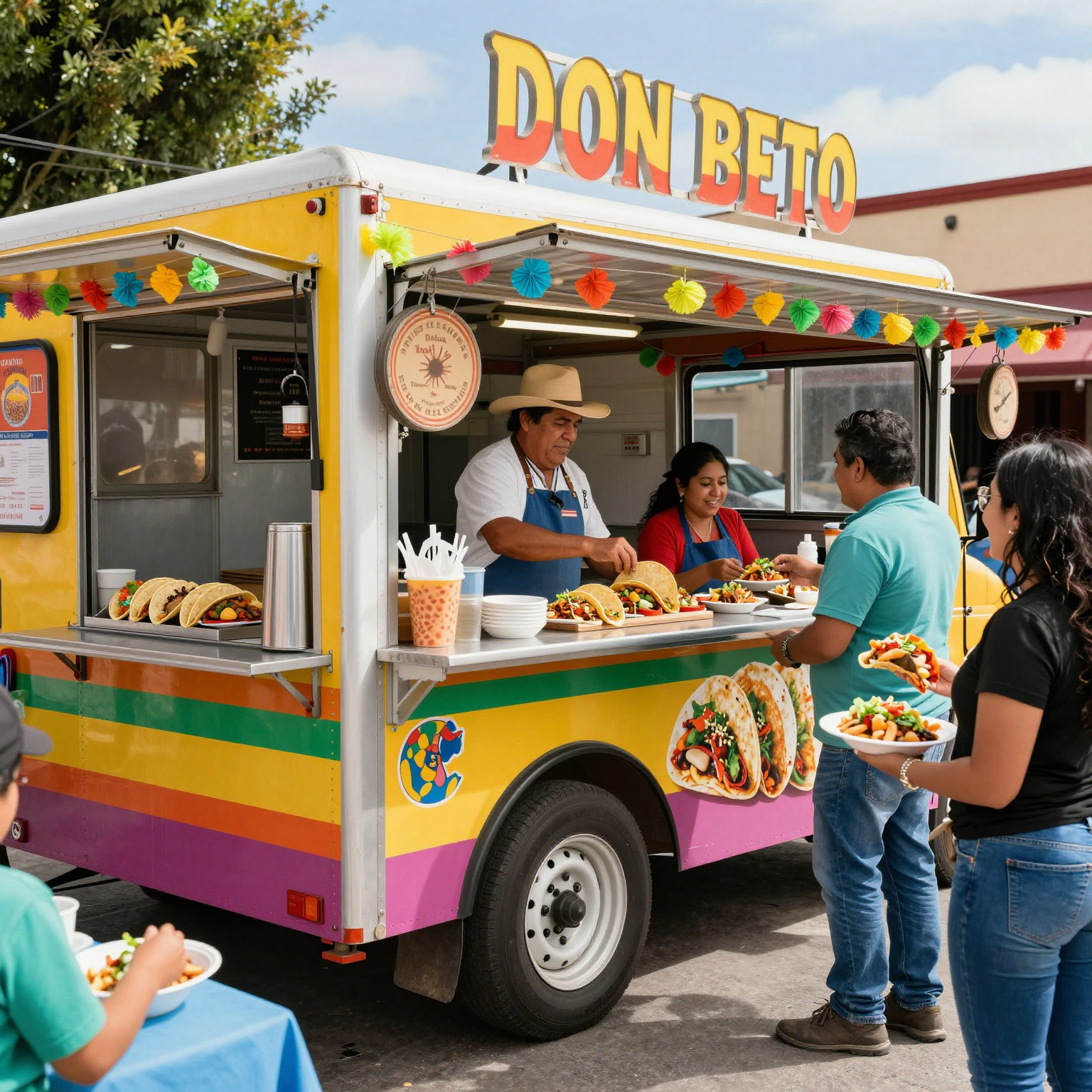 A taco truck scene showcasing Don Beto El Poblano