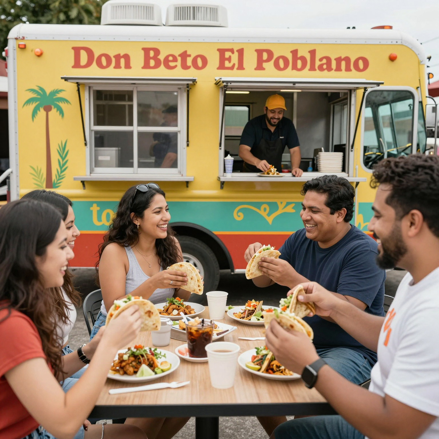 Warm inviting atmosphere at the taco truck