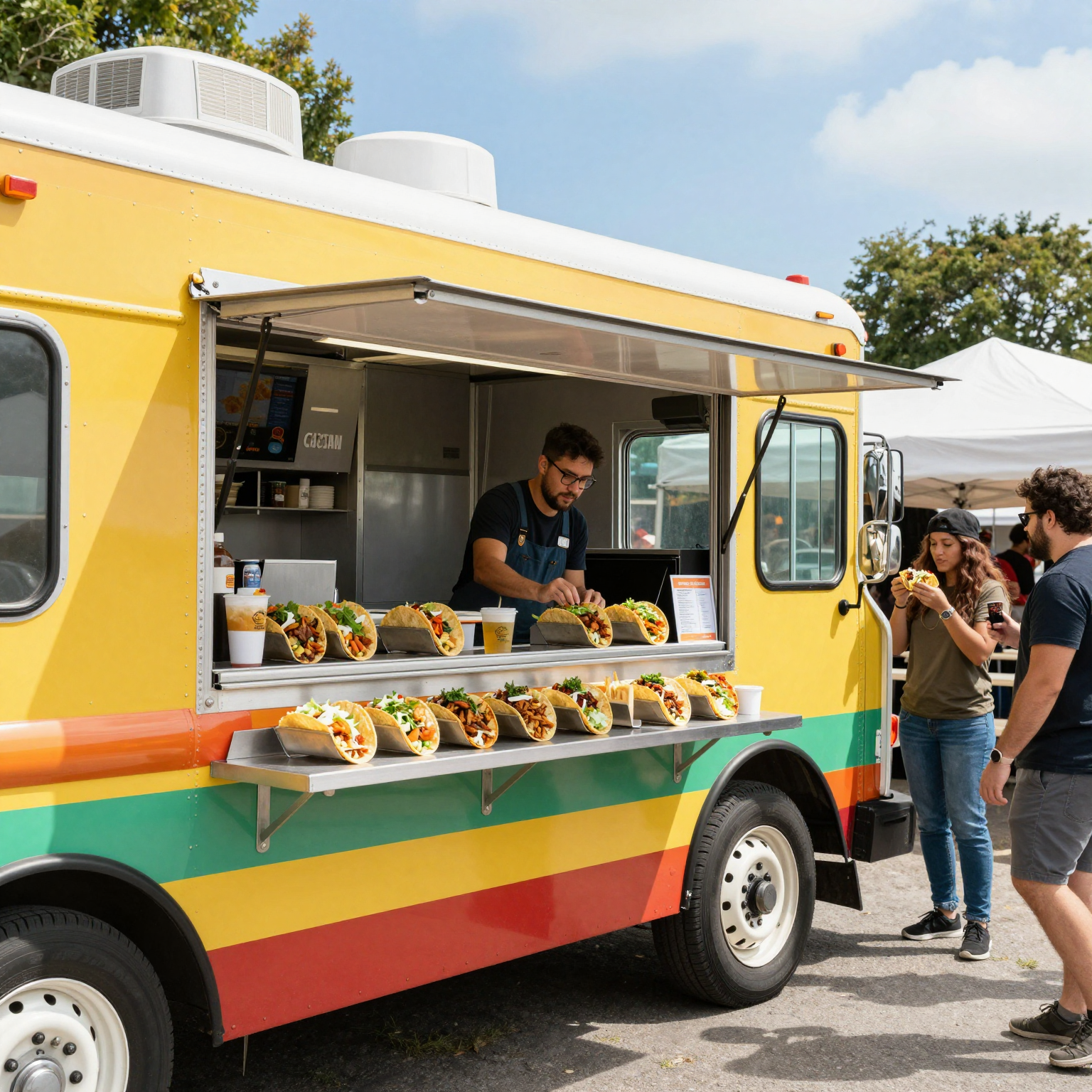 A vibrant food truck with tacos