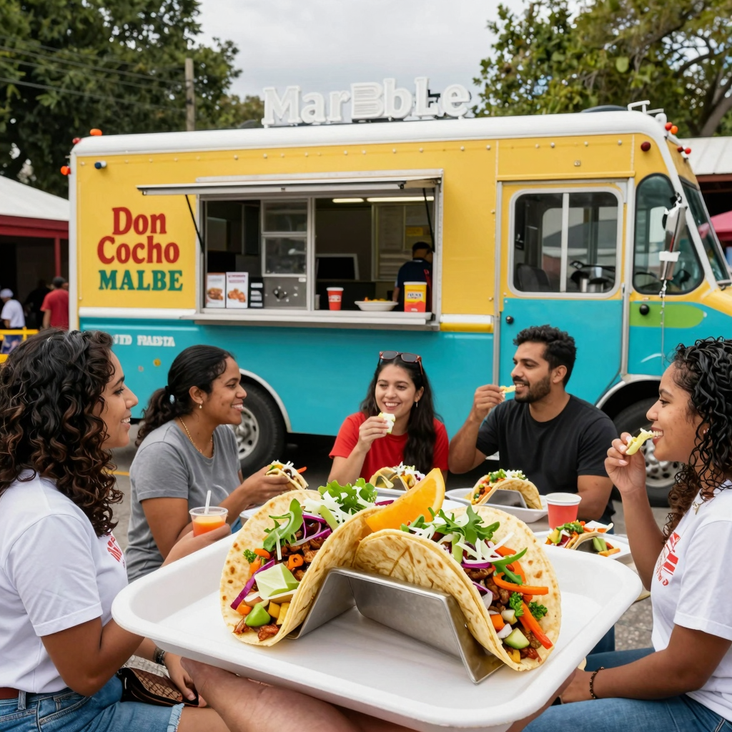 Tacos being served from the Don Cocho taco food truck in Marble
