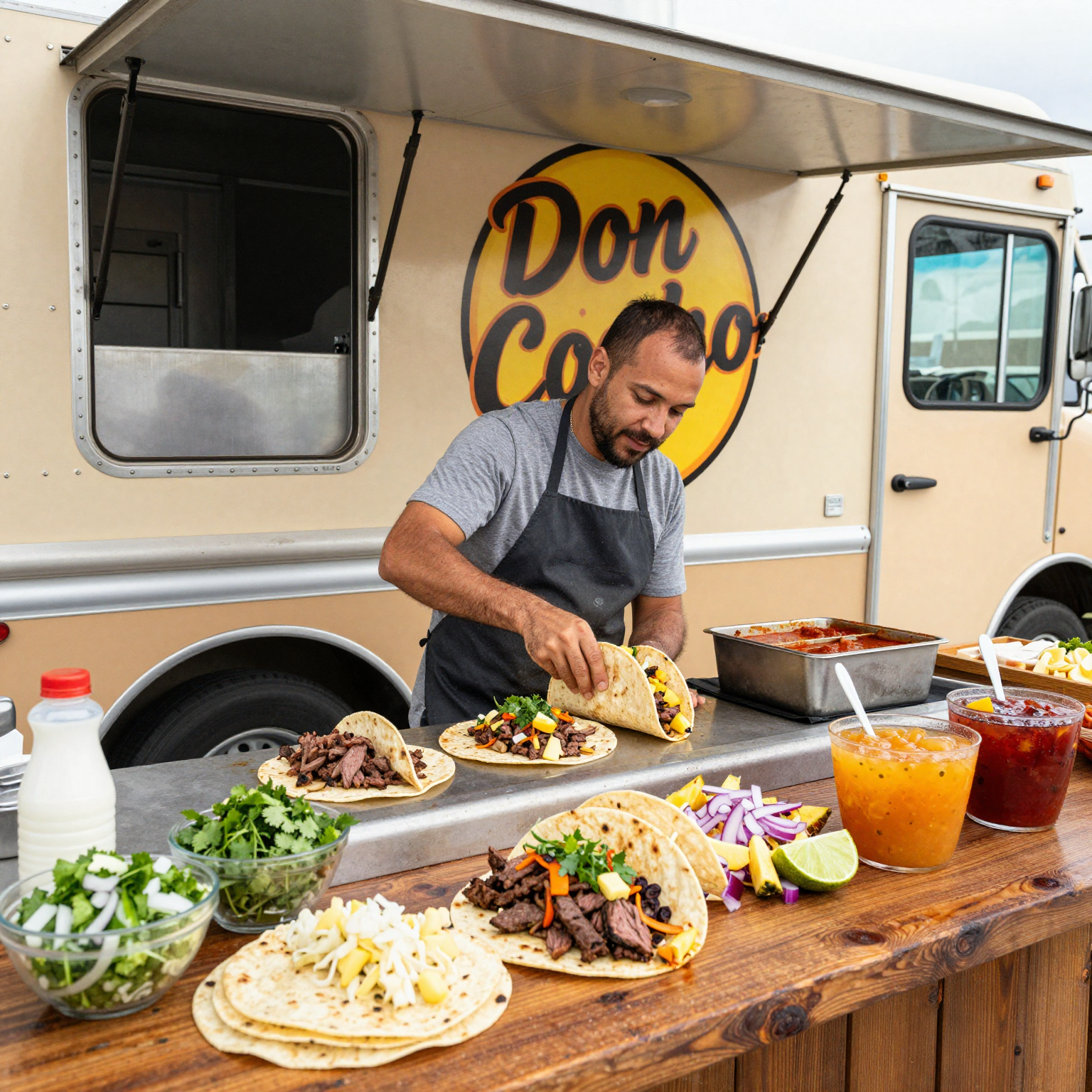 Delicious tacos being made at Don Cocho food truck