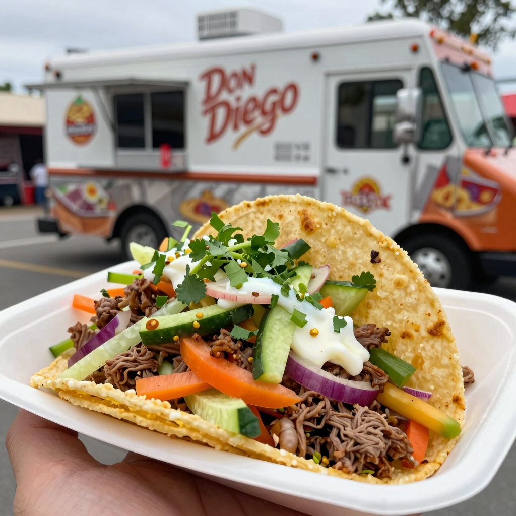 A vibrant taco filled with fresh ingredients